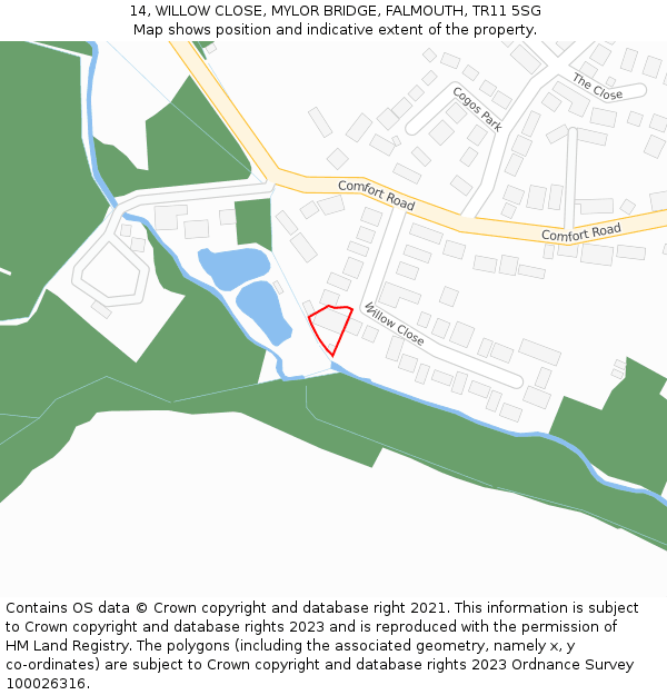 14, WILLOW CLOSE, MYLOR BRIDGE, FALMOUTH, TR11 5SG: Location map and indicative extent of plot