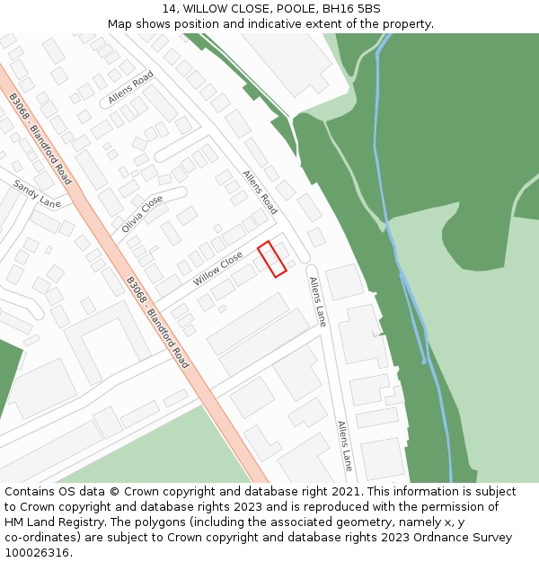 14, WILLOW CLOSE, POOLE, BH16 5BS: Location map and indicative extent of plot