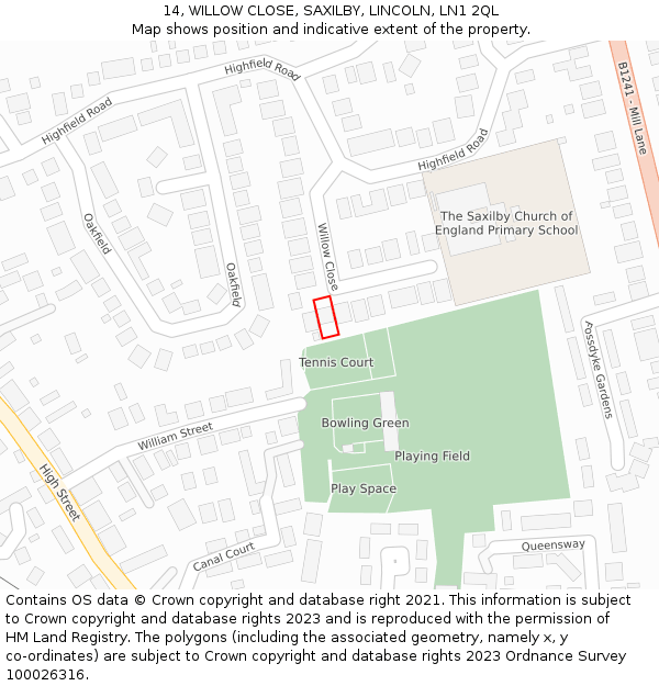 14, WILLOW CLOSE, SAXILBY, LINCOLN, LN1 2QL: Location map and indicative extent of plot