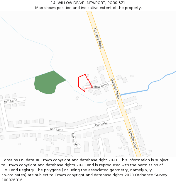 14, WILLOW DRIVE, NEWPORT, PO30 5ZL: Location map and indicative extent of plot