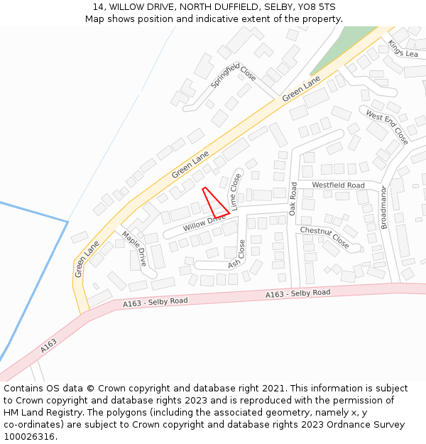 14, WILLOW DRIVE, NORTH DUFFIELD, SELBY, YO8 5TS: Location map and indicative extent of plot