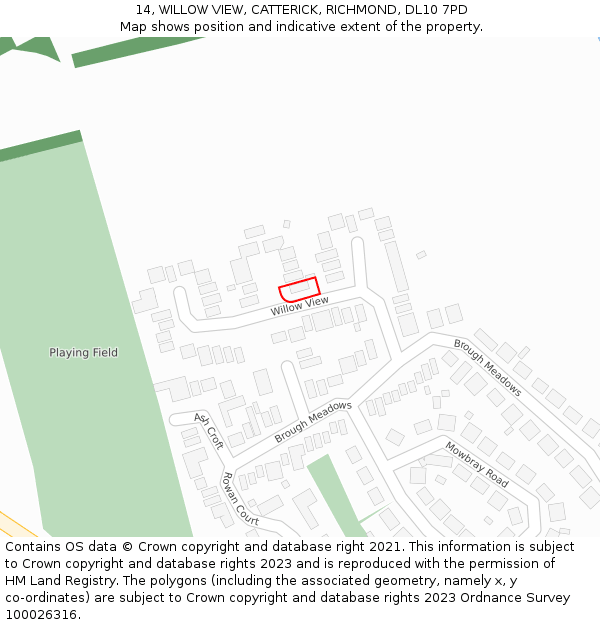 14, WILLOW VIEW, CATTERICK, RICHMOND, DL10 7PD: Location map and indicative extent of plot