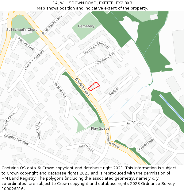 14, WILLSDOWN ROAD, EXETER, EX2 8XB: Location map and indicative extent of plot