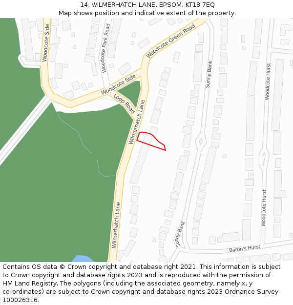 14, WILMERHATCH LANE, EPSOM, KT18 7EQ: Location map and indicative extent of plot