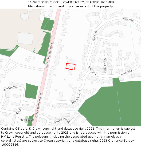 14, WILSFORD CLOSE, LOWER EARLEY, READING, RG6 4BP: Location map and indicative extent of plot