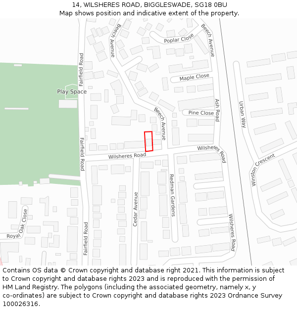 14, WILSHERES ROAD, BIGGLESWADE, SG18 0BU: Location map and indicative extent of plot