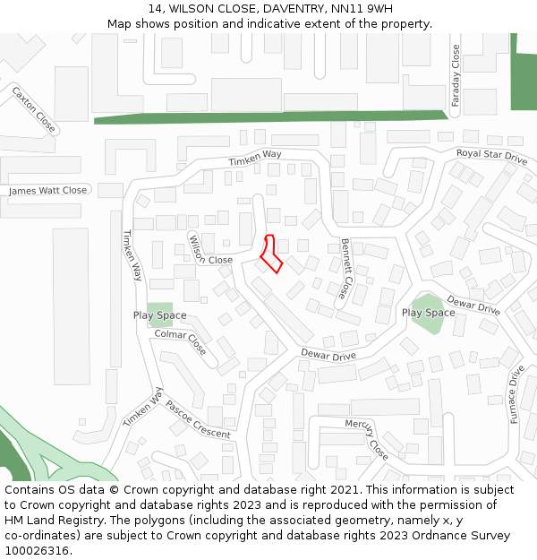 14, WILSON CLOSE, DAVENTRY, NN11 9WH: Location map and indicative extent of plot
