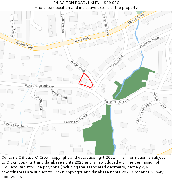 14, WILTON ROAD, ILKLEY, LS29 9PG: Location map and indicative extent of plot