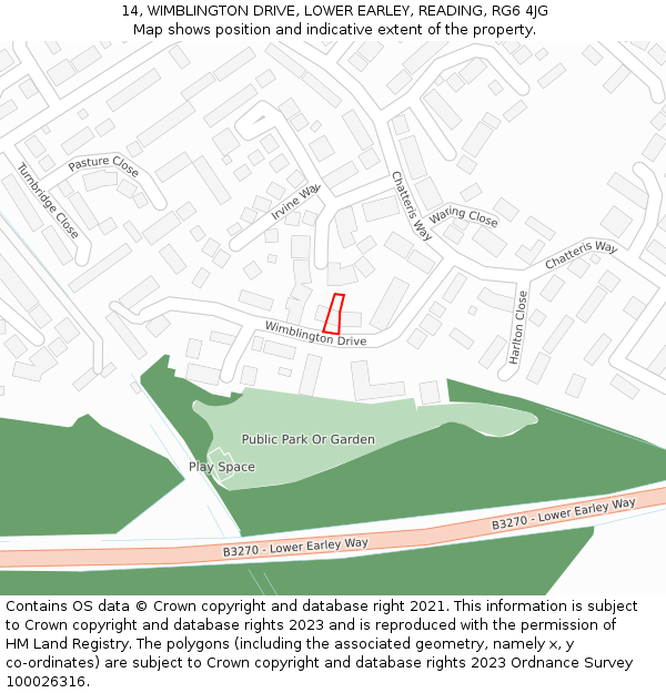 14, WIMBLINGTON DRIVE, LOWER EARLEY, READING, RG6 4JG: Location map and indicative extent of plot