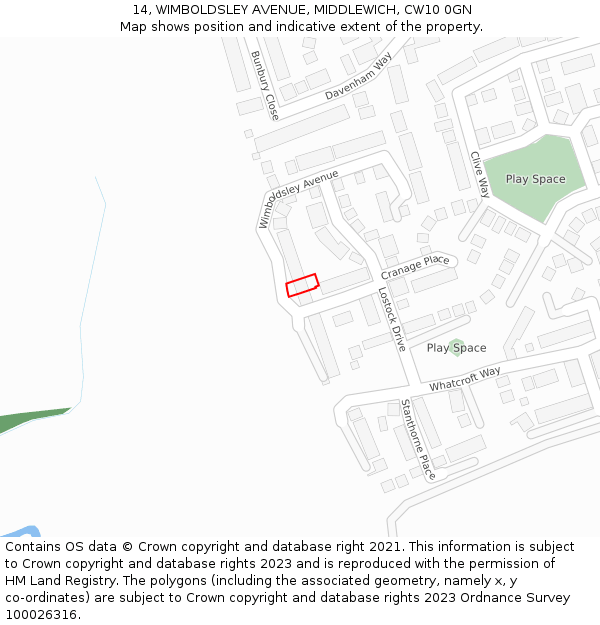 14, WIMBOLDSLEY AVENUE, MIDDLEWICH, CW10 0GN: Location map and indicative extent of plot