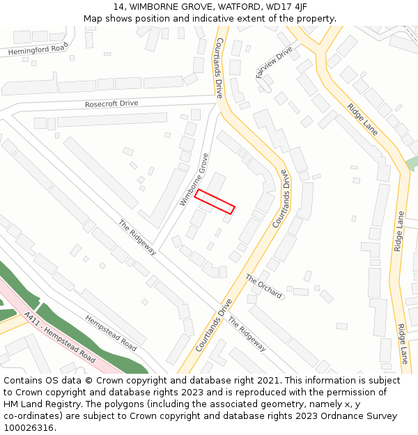14, WIMBORNE GROVE, WATFORD, WD17 4JF: Location map and indicative extent of plot
