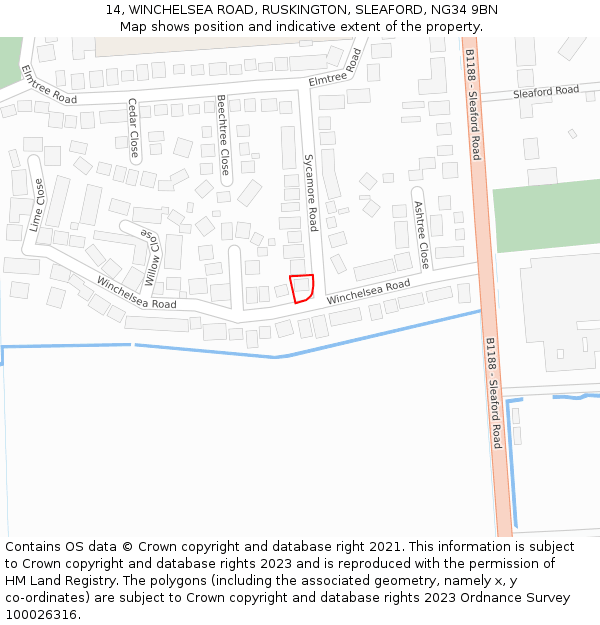 14, WINCHELSEA ROAD, RUSKINGTON, SLEAFORD, NG34 9BN: Location map and indicative extent of plot