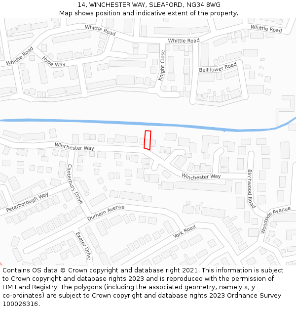 14, WINCHESTER WAY, SLEAFORD, NG34 8WG: Location map and indicative extent of plot