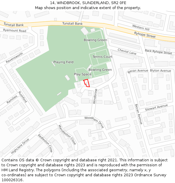 14, WINDBROOK, SUNDERLAND, SR2 0FE: Location map and indicative extent of plot