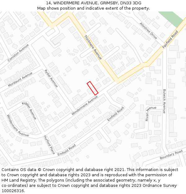 14, WINDERMERE AVENUE, GRIMSBY, DN33 3DG: Location map and indicative extent of plot