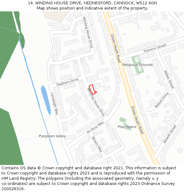 14, WINDING HOUSE DRIVE, HEDNESFORD, CANNOCK, WS12 4GN: Location map and indicative extent of plot