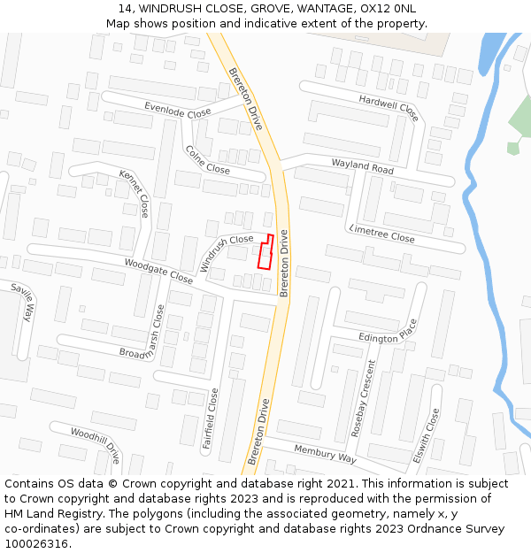 14, WINDRUSH CLOSE, GROVE, WANTAGE, OX12 0NL: Location map and indicative extent of plot