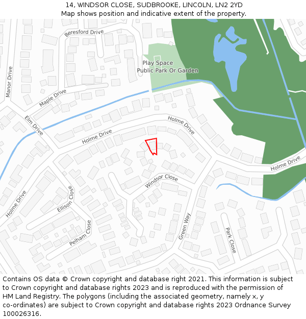 14, WINDSOR CLOSE, SUDBROOKE, LINCOLN, LN2 2YD: Location map and indicative extent of plot