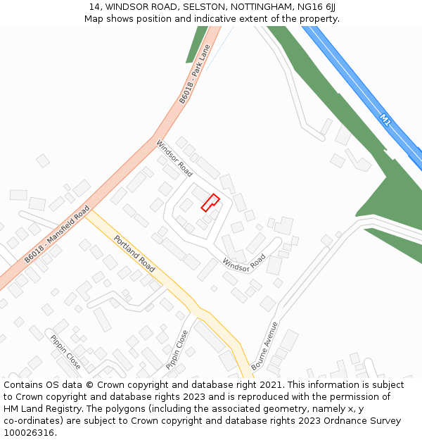 14, WINDSOR ROAD, SELSTON, NOTTINGHAM, NG16 6JJ: Location map and indicative extent of plot