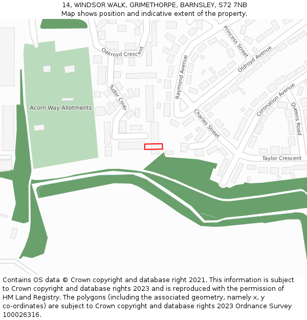 14, WINDSOR WALK, GRIMETHORPE, BARNSLEY, S72 7NB: Location map and indicative extent of plot