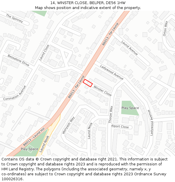 14, WINSTER CLOSE, BELPER, DE56 1HW: Location map and indicative extent of plot