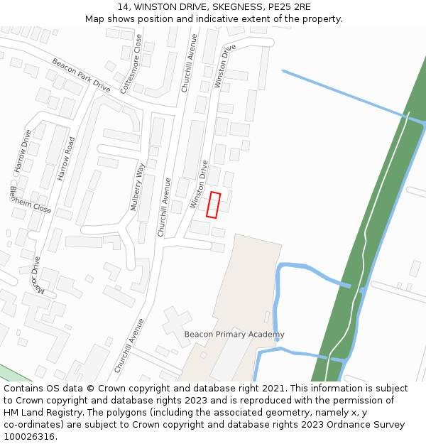 14, WINSTON DRIVE, SKEGNESS, PE25 2RE: Location map and indicative extent of plot