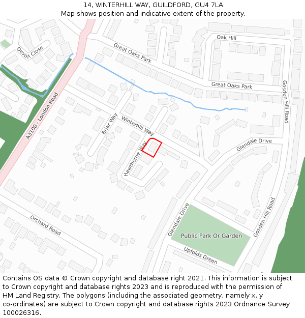 14, WINTERHILL WAY, GUILDFORD, GU4 7LA: Location map and indicative extent of plot