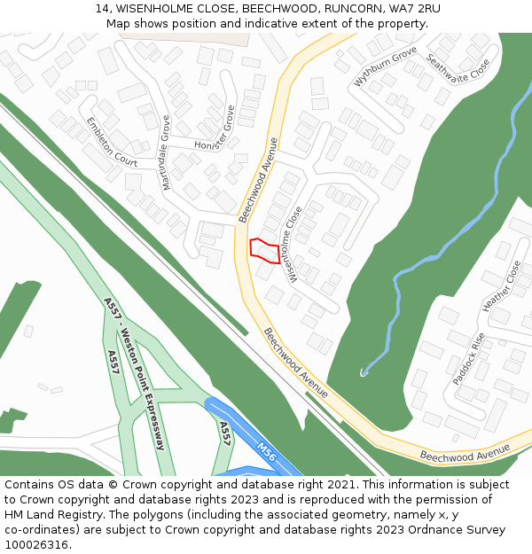 14, WISENHOLME CLOSE, BEECHWOOD, RUNCORN, WA7 2RU: Location map and indicative extent of plot