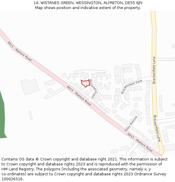 14, WISTANES GREEN, WESSINGTON, ALFRETON, DE55 6JN: Location map and indicative extent of plot