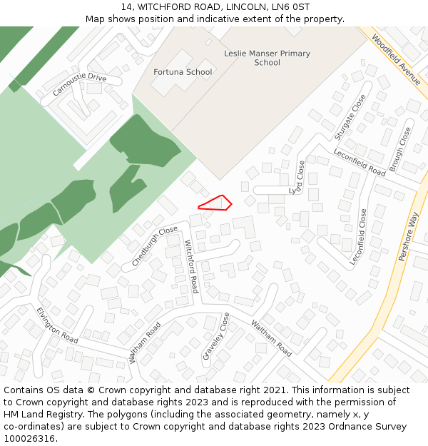 14, WITCHFORD ROAD, LINCOLN, LN6 0ST: Location map and indicative extent of plot