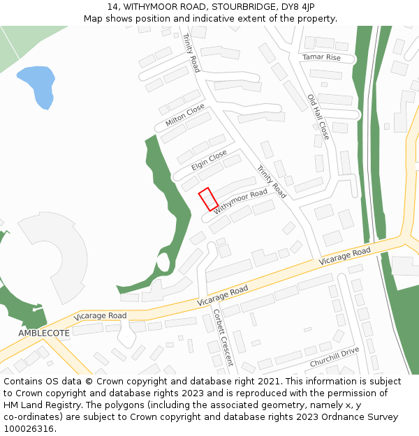 14, WITHYMOOR ROAD, STOURBRIDGE, DY8 4JP: Location map and indicative extent of plot