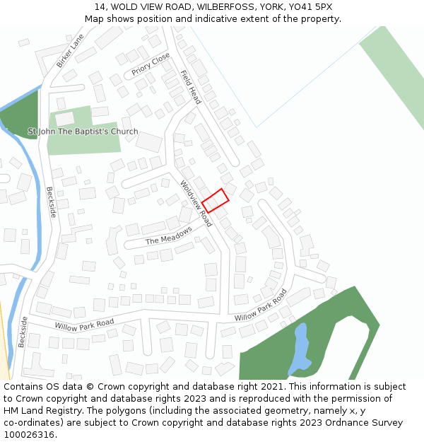 14, WOLD VIEW ROAD, WILBERFOSS, YORK, YO41 5PX: Location map and indicative extent of plot