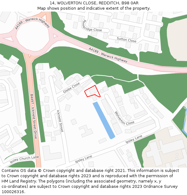 14, WOLVERTON CLOSE, REDDITCH, B98 0AR: Location map and indicative extent of plot