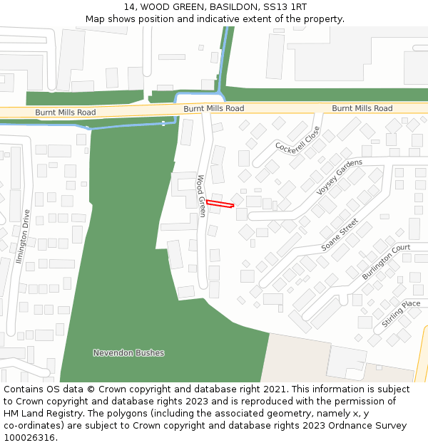 14, WOOD GREEN, BASILDON, SS13 1RT: Location map and indicative extent of plot
