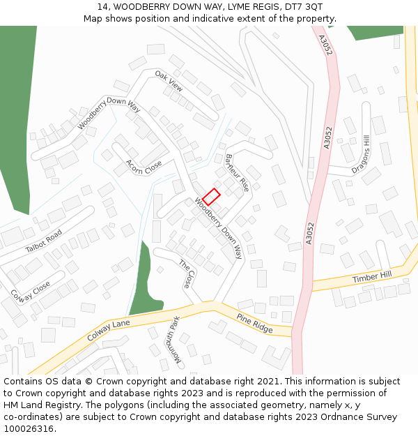 14, WOODBERRY DOWN WAY, LYME REGIS, DT7 3QT: Location map and indicative extent of plot