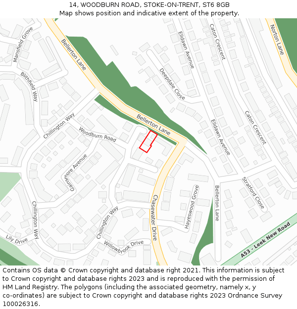 14, WOODBURN ROAD, STOKE-ON-TRENT, ST6 8GB: Location map and indicative extent of plot