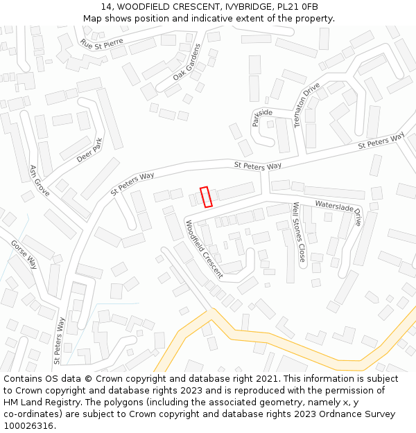 14, WOODFIELD CRESCENT, IVYBRIDGE, PL21 0FB: Location map and indicative extent of plot