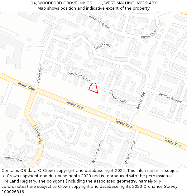 14, WOODFORD GROVE, KINGS HILL, WEST MALLING, ME19 4BX: Location map and indicative extent of plot