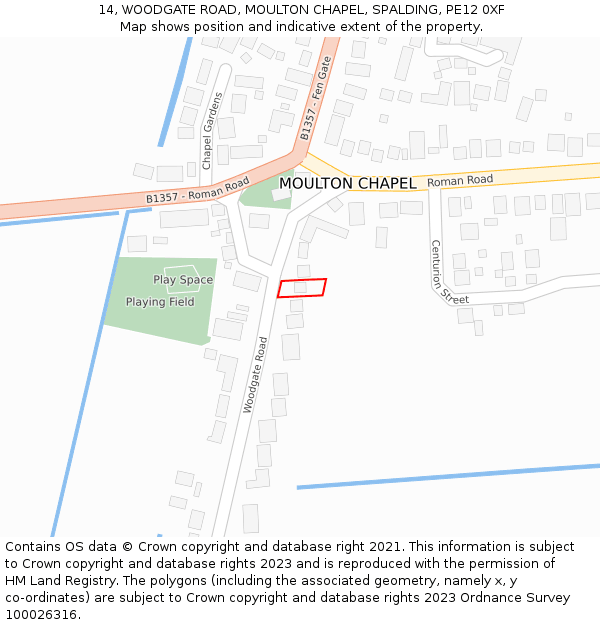 14, WOODGATE ROAD, MOULTON CHAPEL, SPALDING, PE12 0XF: Location map and indicative extent of plot