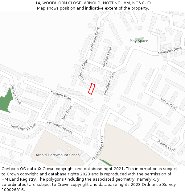 14, WOODHORN CLOSE, ARNOLD, NOTTINGHAM, NG5 8UD: Location map and indicative extent of plot