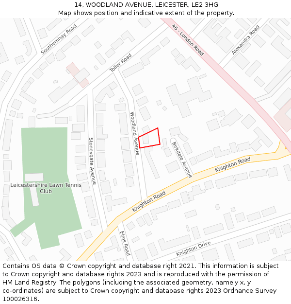 14, WOODLAND AVENUE, LEICESTER, LE2 3HG: Location map and indicative extent of plot