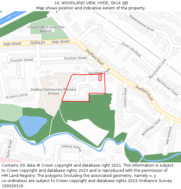 14, WOODLAND VIEW, HYDE, SK14 2JB: Location map and indicative extent of plot