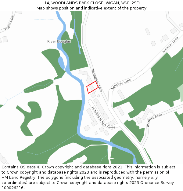 14, WOODLANDS PARK CLOSE, WIGAN, WN1 2SD: Location map and indicative extent of plot