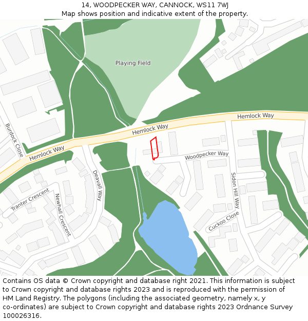 14, WOODPECKER WAY, CANNOCK, WS11 7WJ: Location map and indicative extent of plot