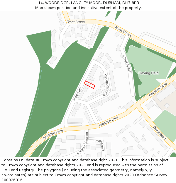 14, WOODRIDGE, LANGLEY MOOR, DURHAM, DH7 8PB: Location map and indicative extent of plot