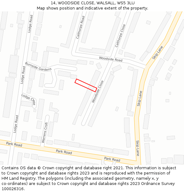 14, WOODSIDE CLOSE, WALSALL, WS5 3LU: Location map and indicative extent of plot