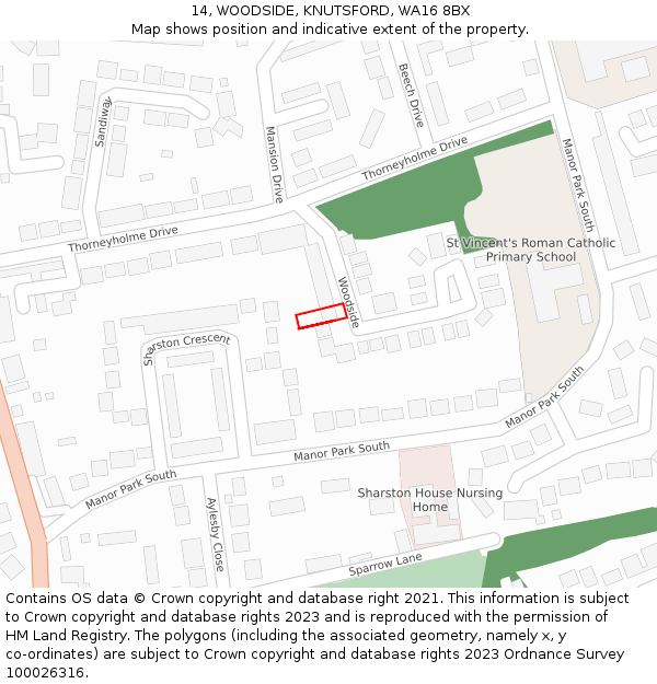 14, WOODSIDE, KNUTSFORD, WA16 8BX: Location map and indicative extent of plot
