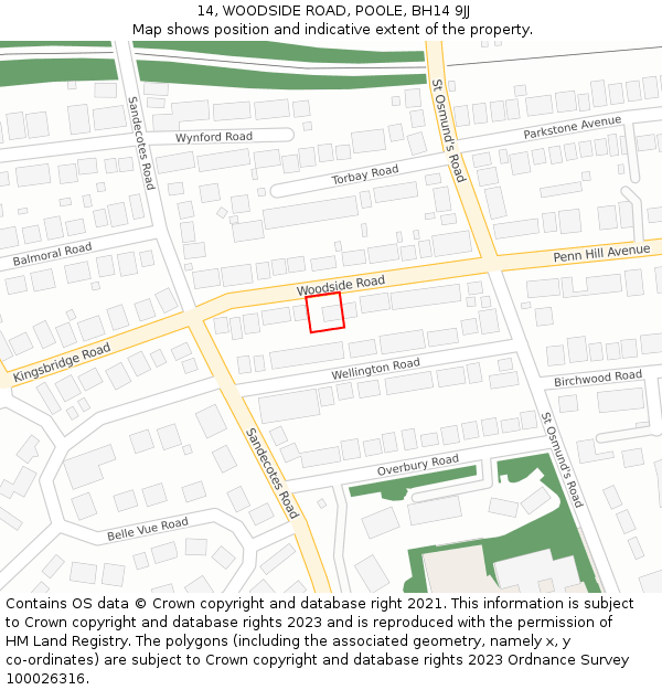 14, WOODSIDE ROAD, POOLE, BH14 9JJ: Location map and indicative extent of plot