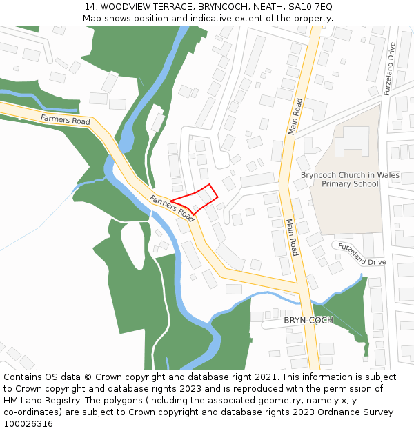 14, WOODVIEW TERRACE, BRYNCOCH, NEATH, SA10 7EQ: Location map and indicative extent of plot