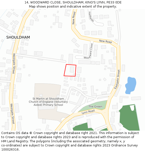 14, WOODWARD CLOSE, SHOULDHAM, KING'S LYNN, PE33 0DE: Location map and indicative extent of plot